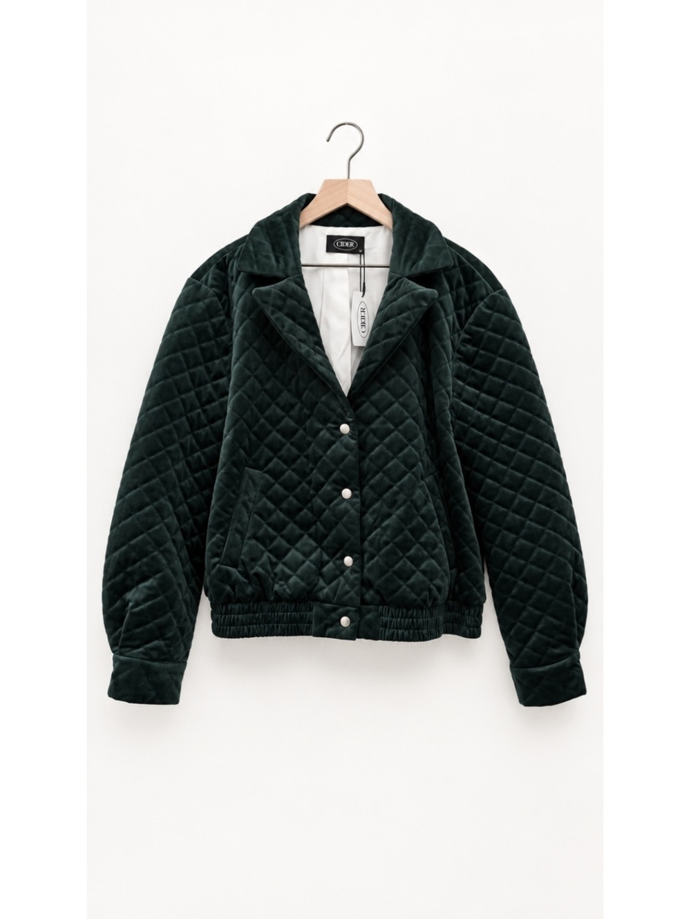 CIDER Women’s XL Dark Green Quilted Velvet Jacket Button Front